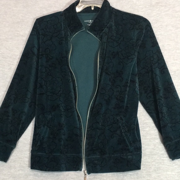 LAURA SCOTT Comfy Cozy Velour Zipper Jacket with Floral Design & Pockets - Picture 2 of 15